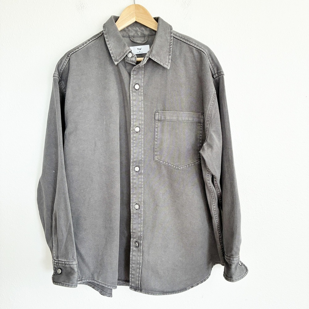 TNA Aritzia Gramercy Button Up Shirt Women M Grey Cotton Twill Relaxed Heavy NWT